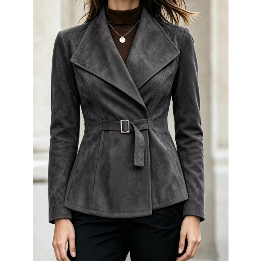 Long Sleeves Buckle Outerwear Gray / S Apparel and Accessories
