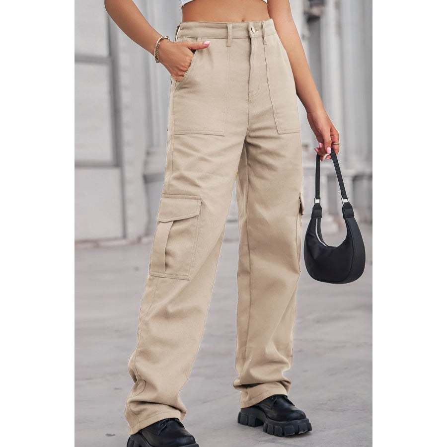 Long Straight Leg Jeans with Pockets Sand / S