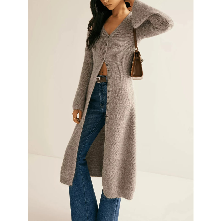 Longline Button-Down Bell Sleeve Cardigan Apparel and Accessories