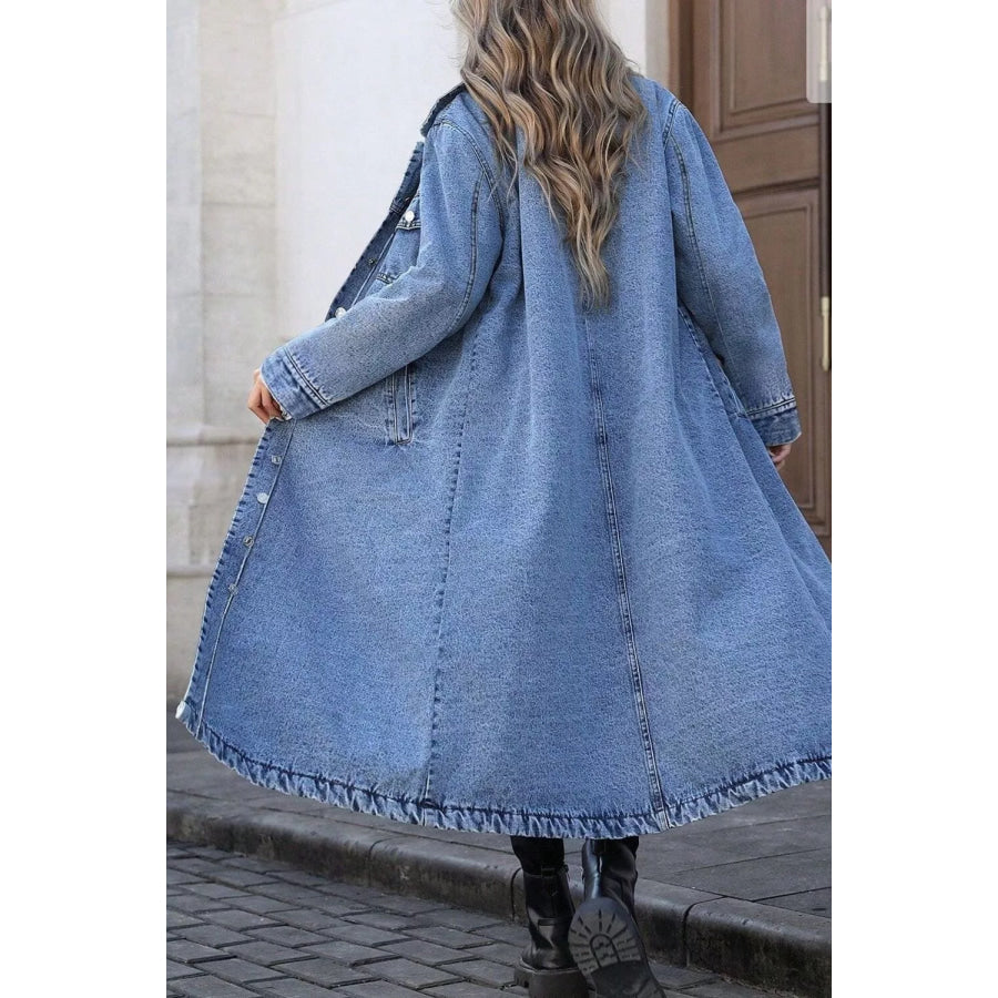 Longline Button-Down Denim Jacket Apparel and Accessories