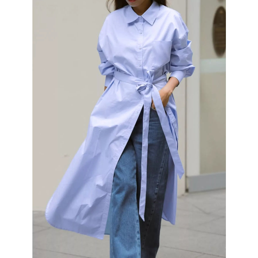 Longline Button-Down Shirt Blue / S Apparel and Accessories