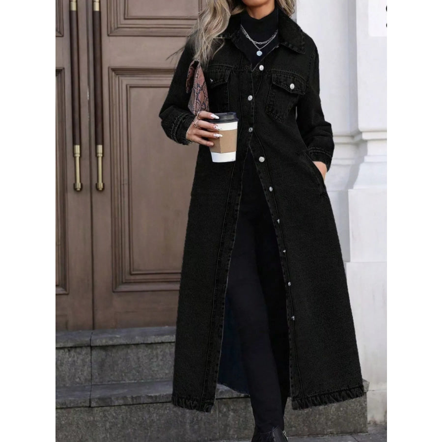 Longline Button-Front Denim Jacket Apparel and Accessories