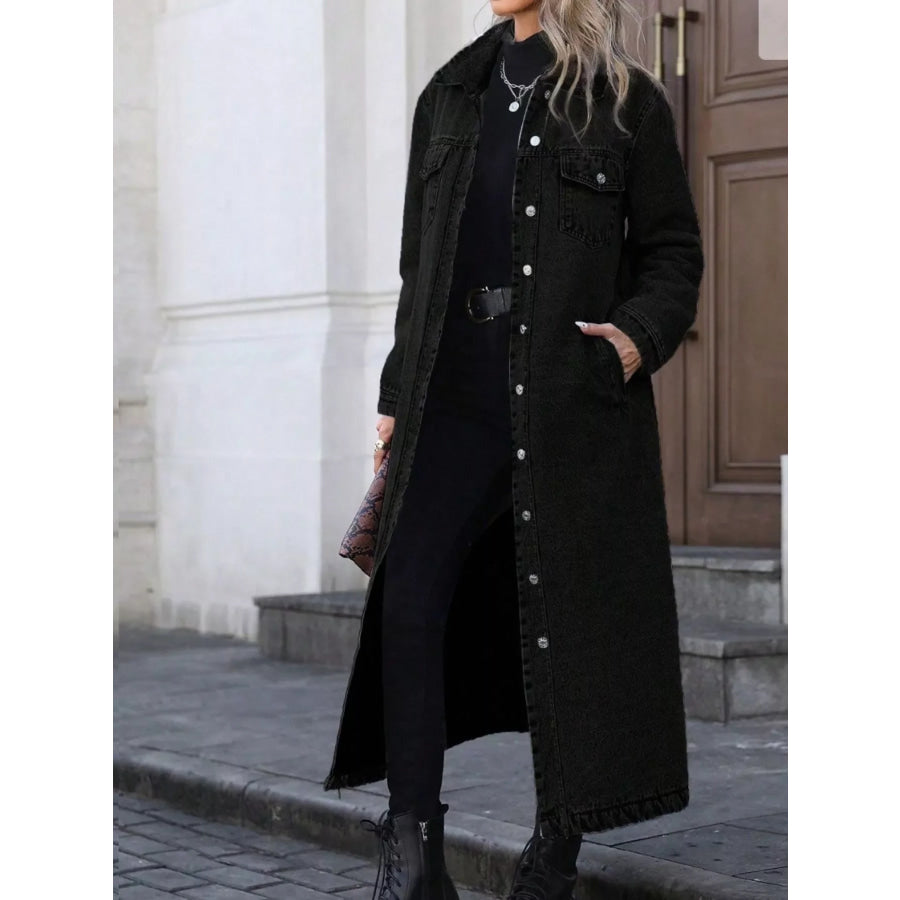 Longline Button-Front Denim Jacket Apparel and Accessories