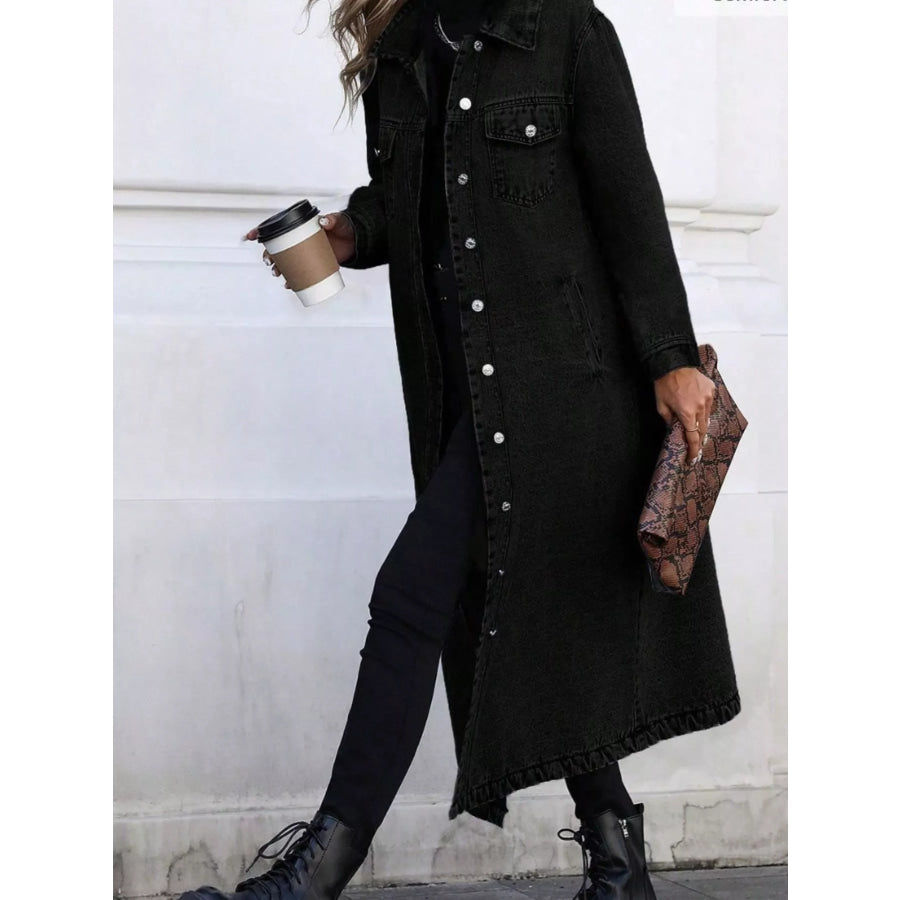 Longline Button-Front Denim Jacket Apparel and Accessories