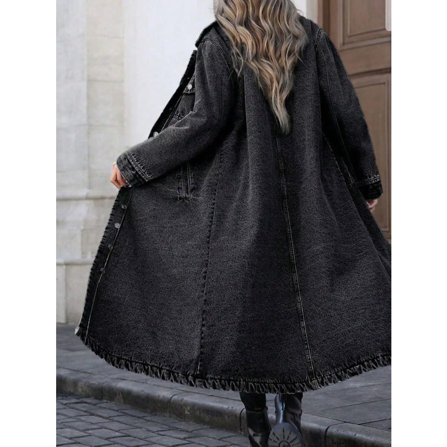 Longline Button-Front Denim Jacket Apparel and Accessories