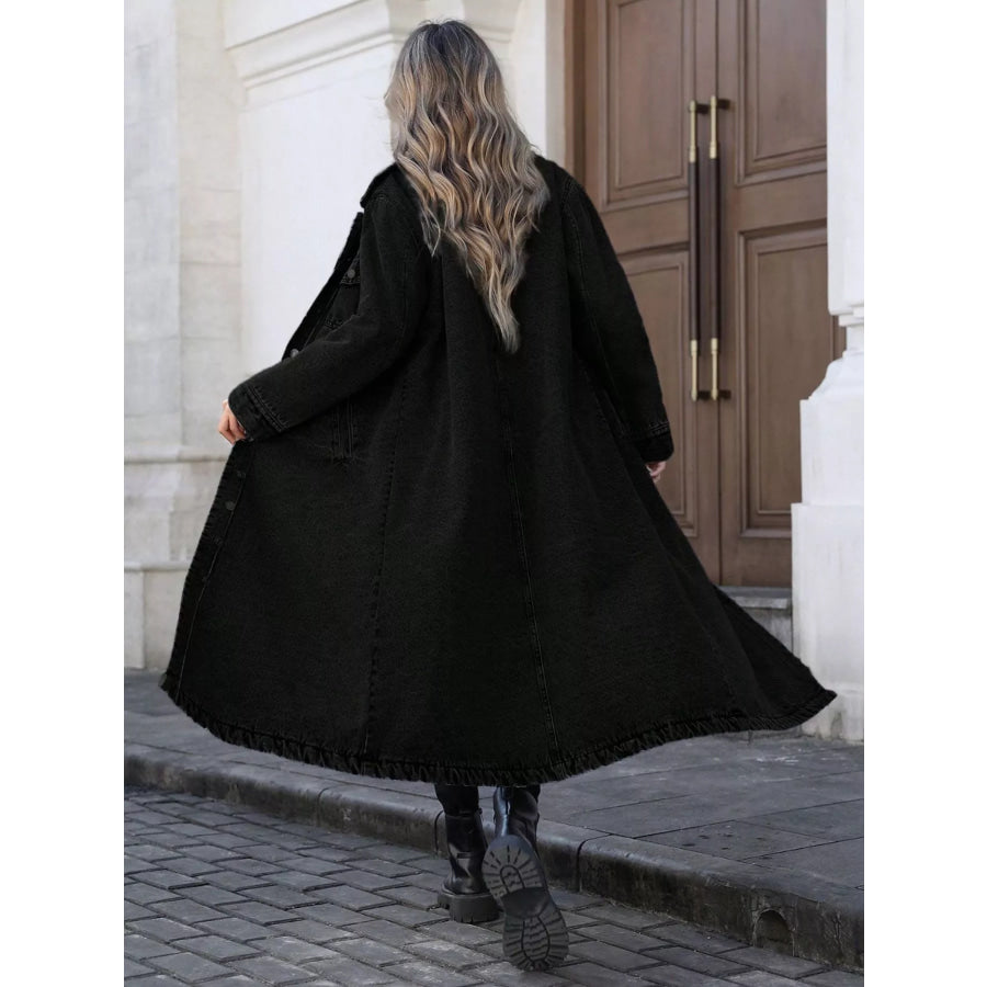 Longline Button-Front Denim Jacket Apparel and Accessories