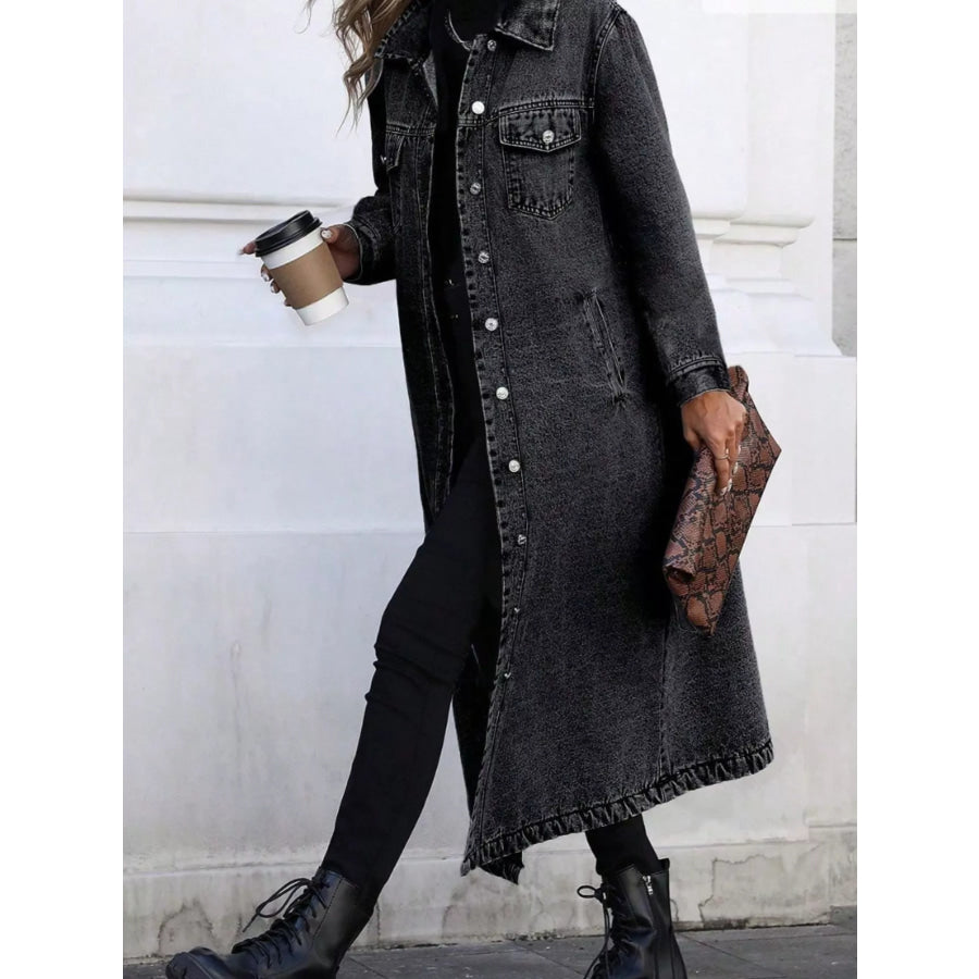 Longline Button-Front Denim Jacket Apparel and Accessories