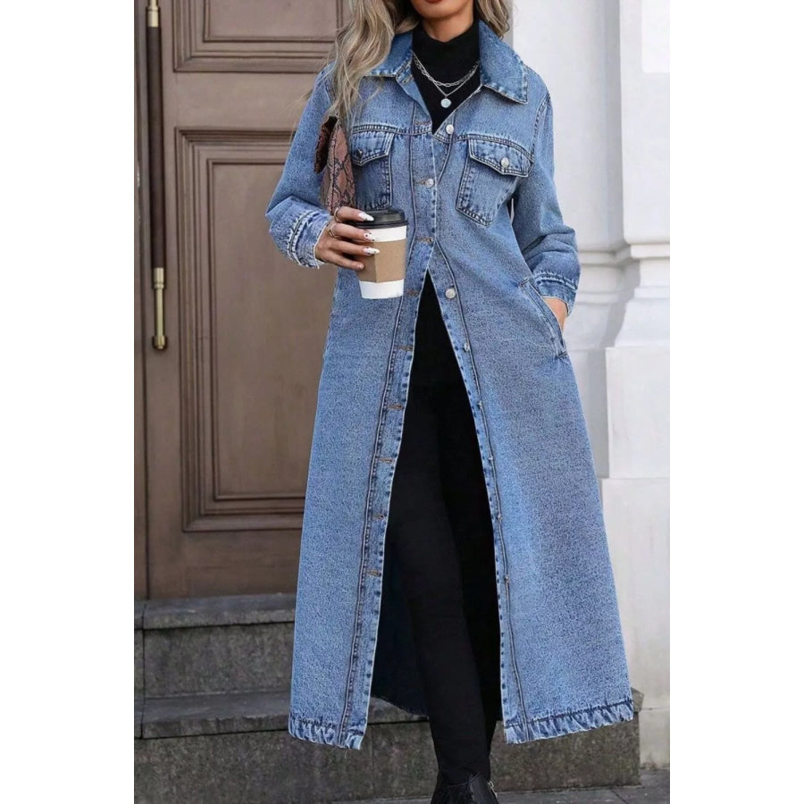 Longline Button-Front Denim Jacket Medium / S Apparel and Accessories