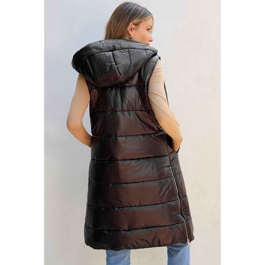 Longline Hooded Sleeveless Puffer Vest Apparel and Accessories