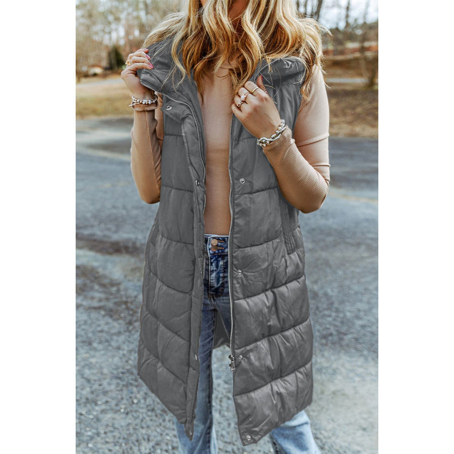 Longline Hooded Sleeveless Puffer Vest Apparel and Accessories