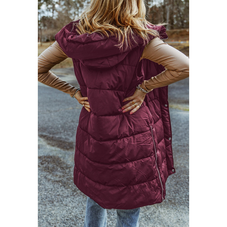 Longline Hooded Sleeveless Puffer Vest Apparel and Accessories