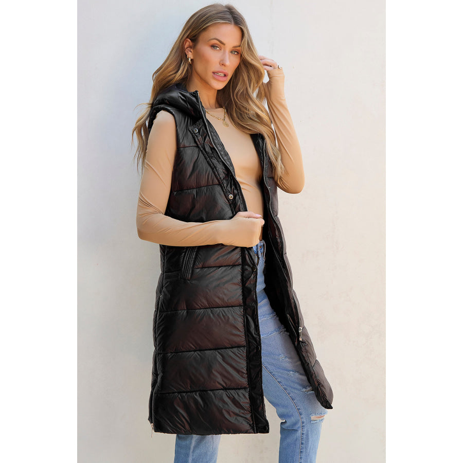 Longline Hooded Sleeveless Puffer Vest Apparel and Accessories