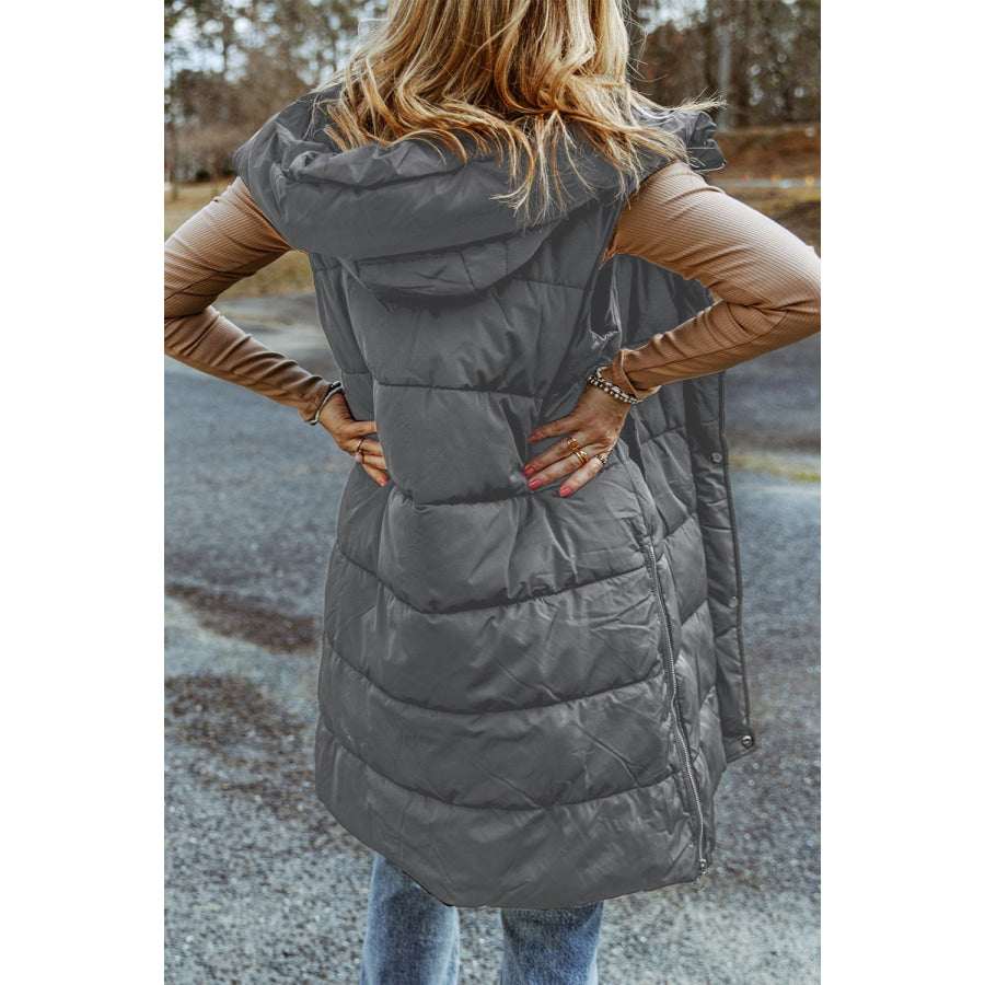 Longline Hooded Sleeveless Puffer Vest Apparel and Accessories