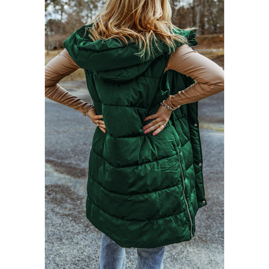 Longline Hooded Sleeveless Puffer Vest Apparel and Accessories