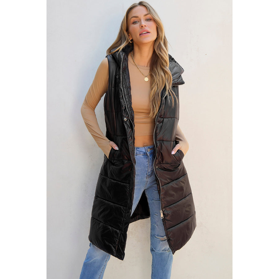 Longline Hooded Sleeveless Puffer Vest Apparel and Accessories