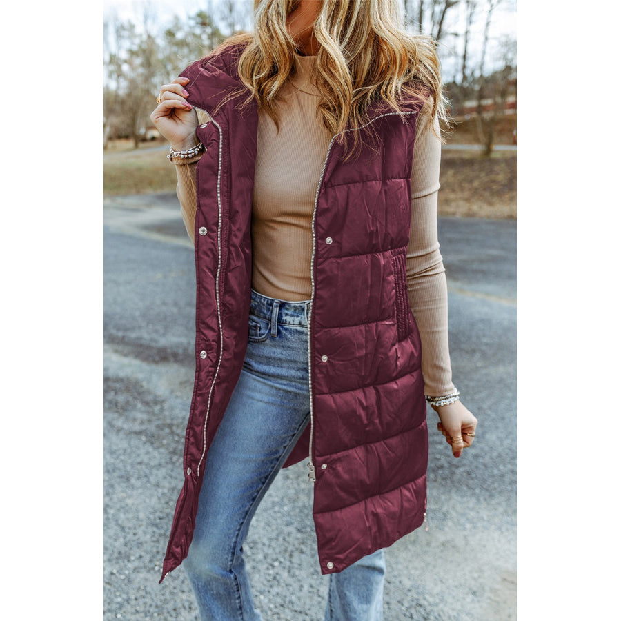 Longline Hooded Sleeveless Puffer Vest Plum / S Apparel and Accessories