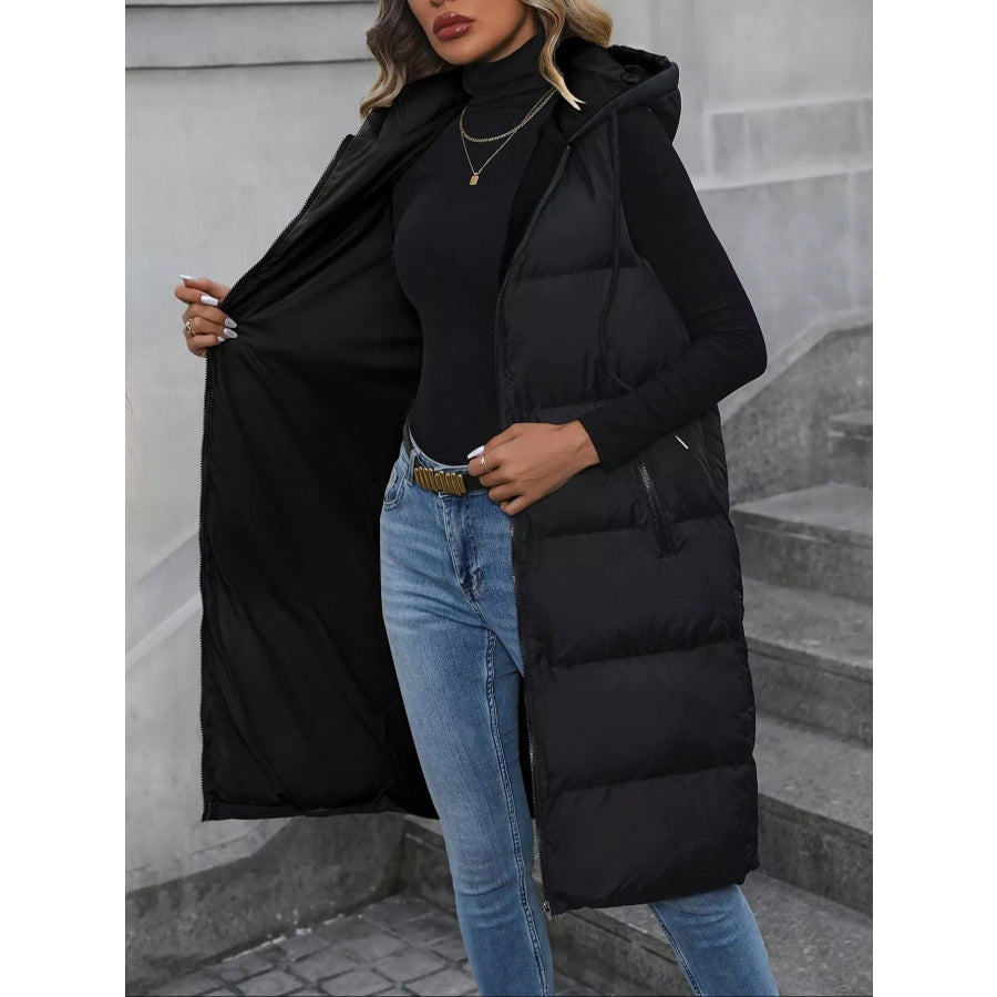 Longline Padded Hooded Vest Coat Apparel and Accessories