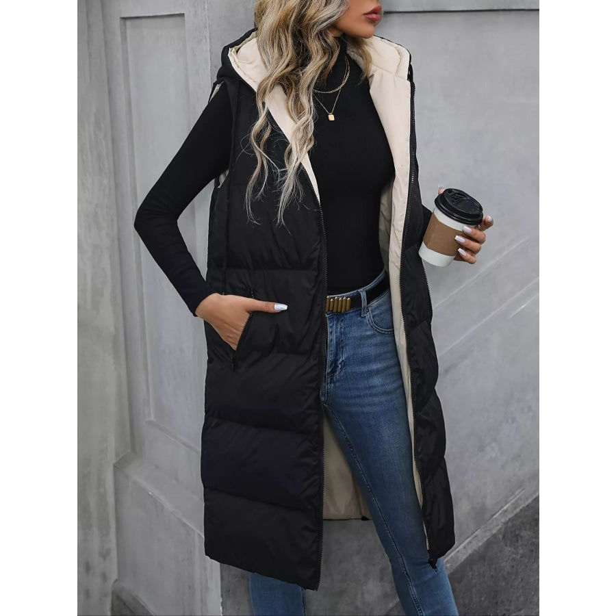 Longline Padded Hooded Vest Coat Apparel and Accessories