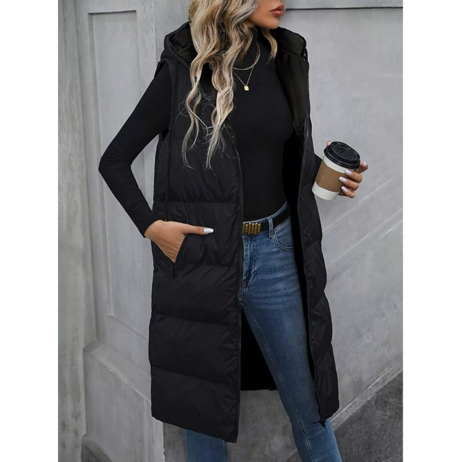 Longline Padded Hooded Vest Coat Apparel and Accessories