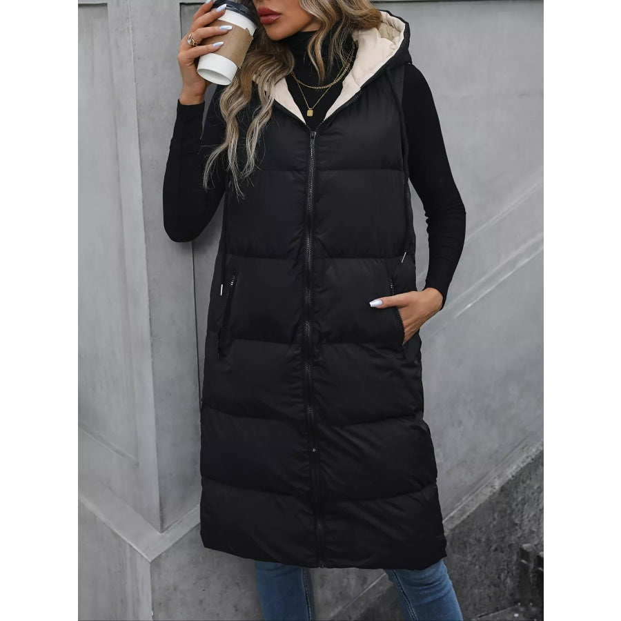 Longline Padded Hooded Vest Coat Apparel and Accessories