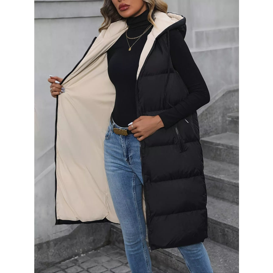 Longline Padded Hooded Vest Coat Apparel and Accessories