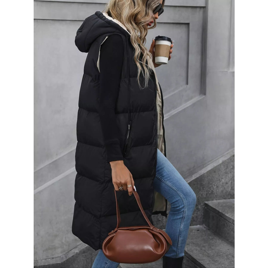 Longline Padded Hooded Vest Coat Apparel and Accessories