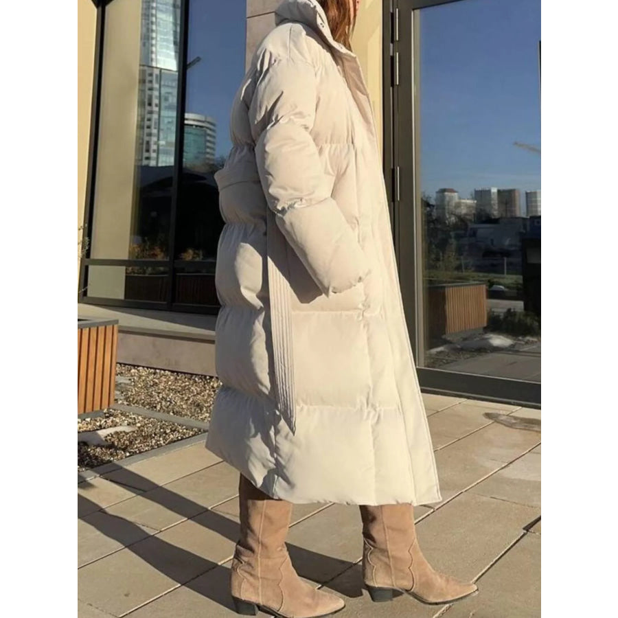 Longline Padded Winter Coat with Belted Apparel and Accessories