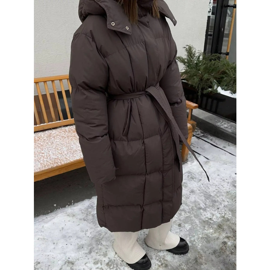 Longline Padded Winter Coat with Belted Apparel and Accessories