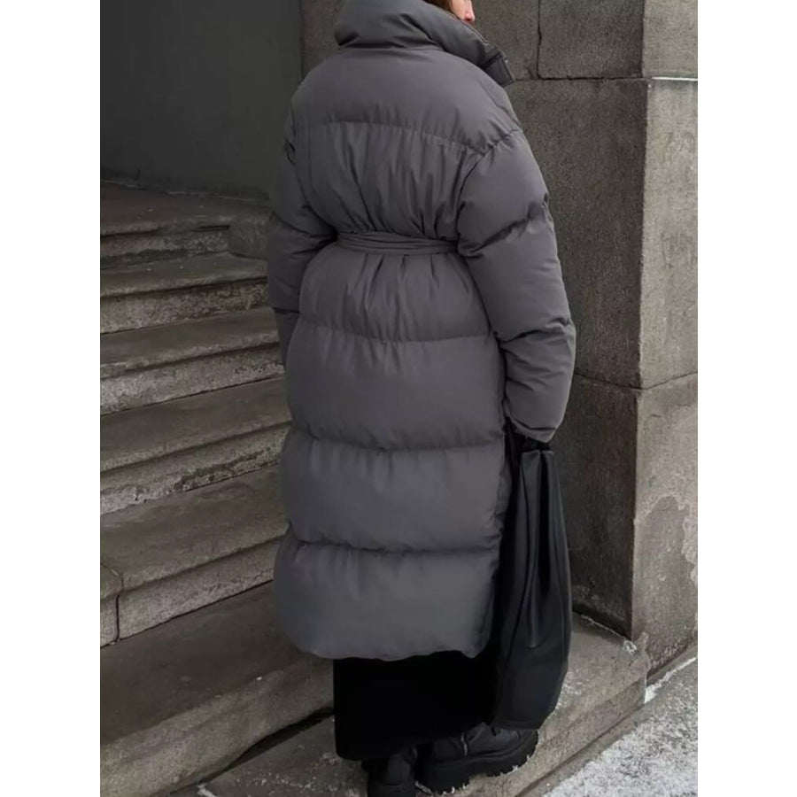 Longline Padded Winter Coat with Belted Apparel and Accessories