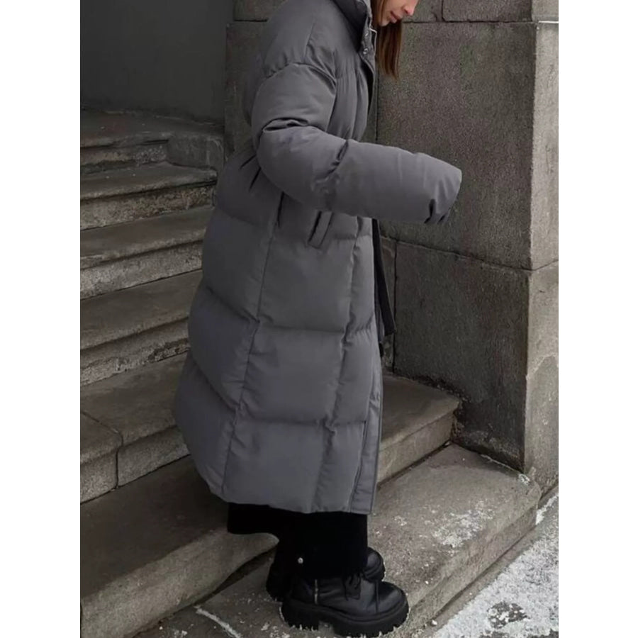 Longline Padded Winter Coat with Belted Apparel and Accessories