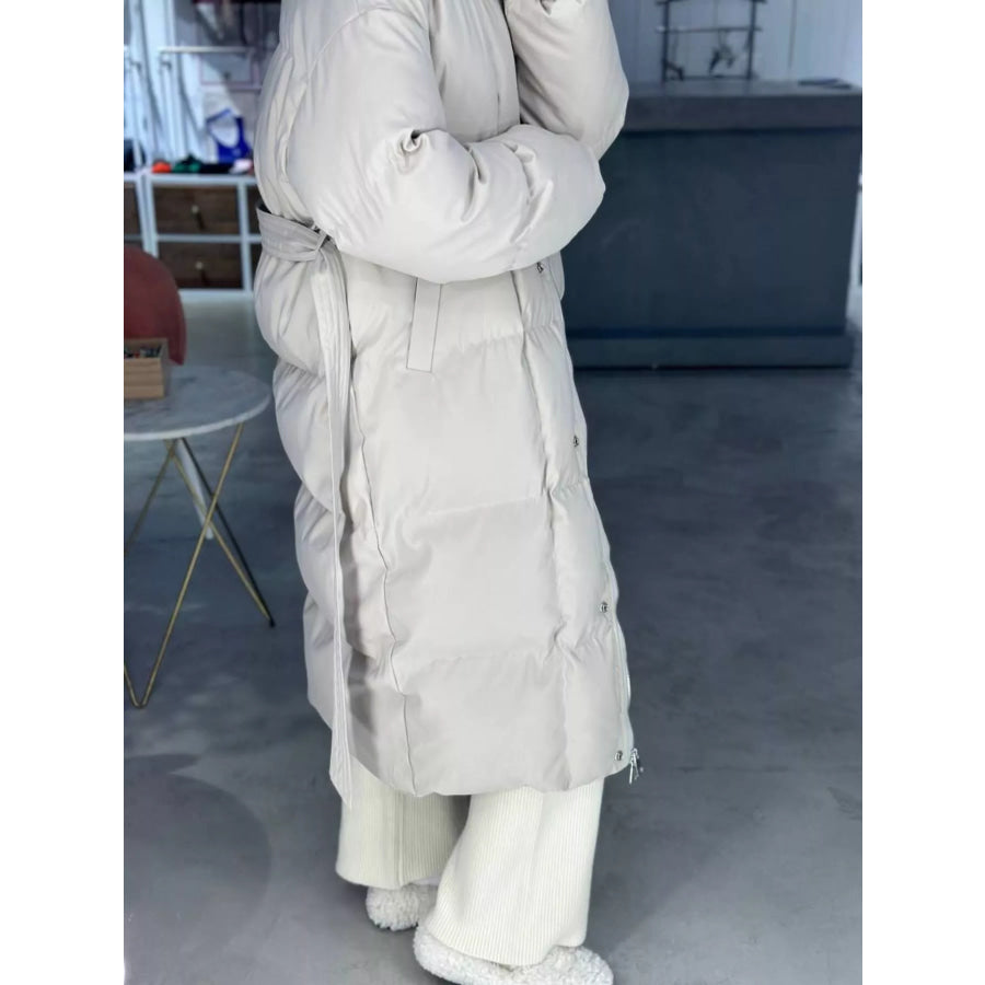 Longline Padded Winter Coat with Belted Apparel and Accessories