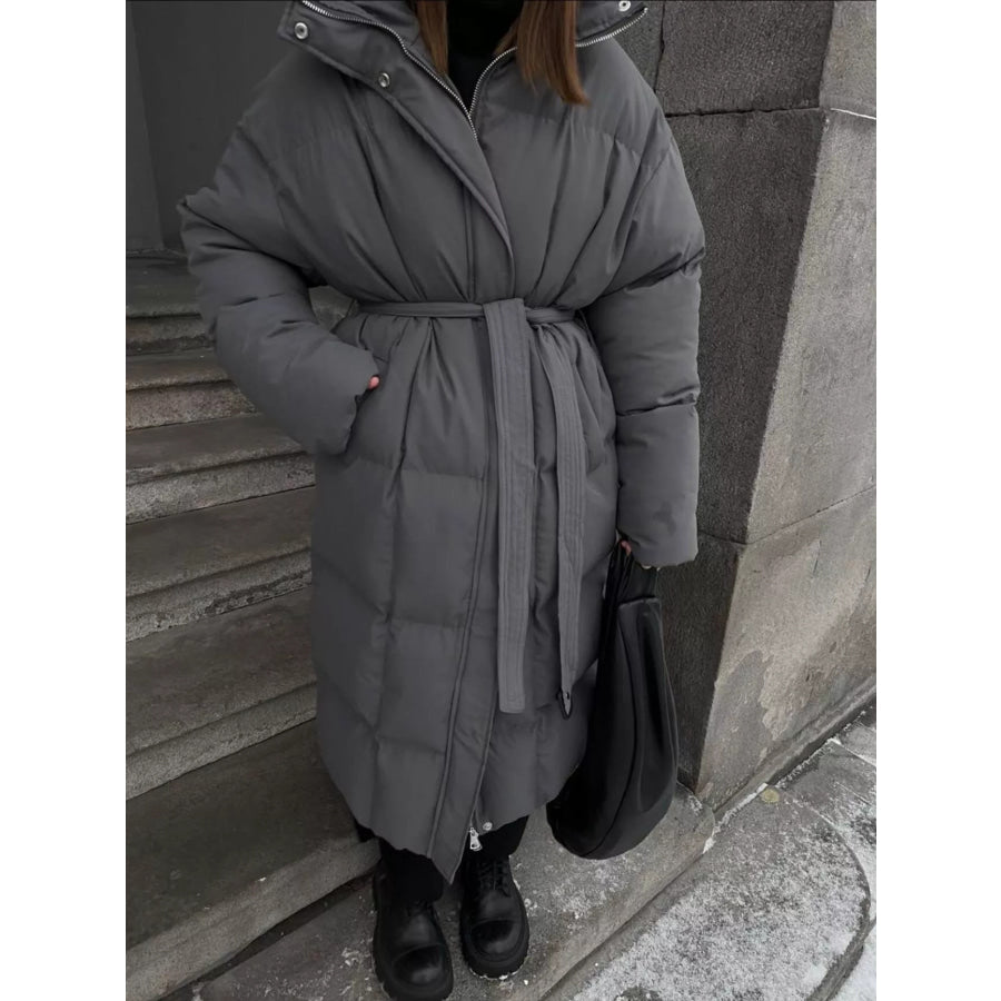 Longline Padded Winter Coat with Belted Apparel and Accessories