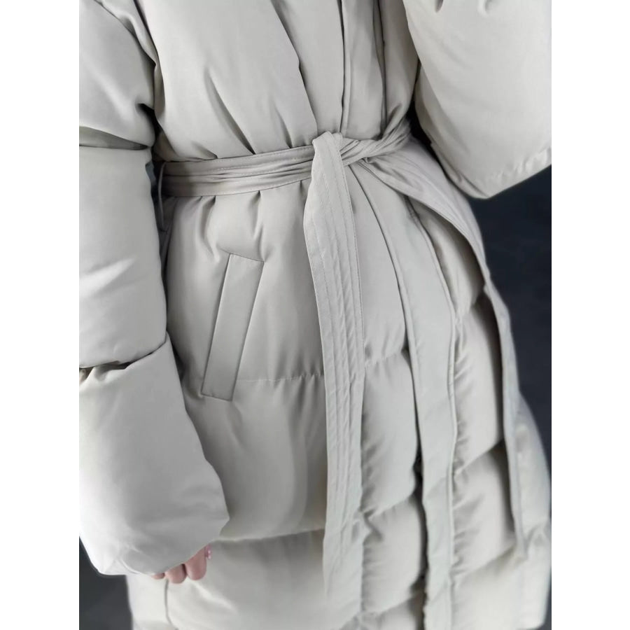 Longline Padded Winter Coat with Belted Apparel and Accessories