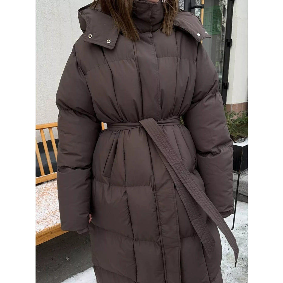 Longline Padded Winter Coat with Belted Apparel and Accessories