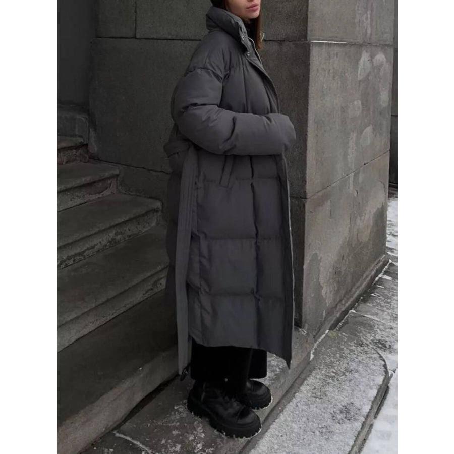 Longline Padded Winter Coat with Belted Apparel and Accessories