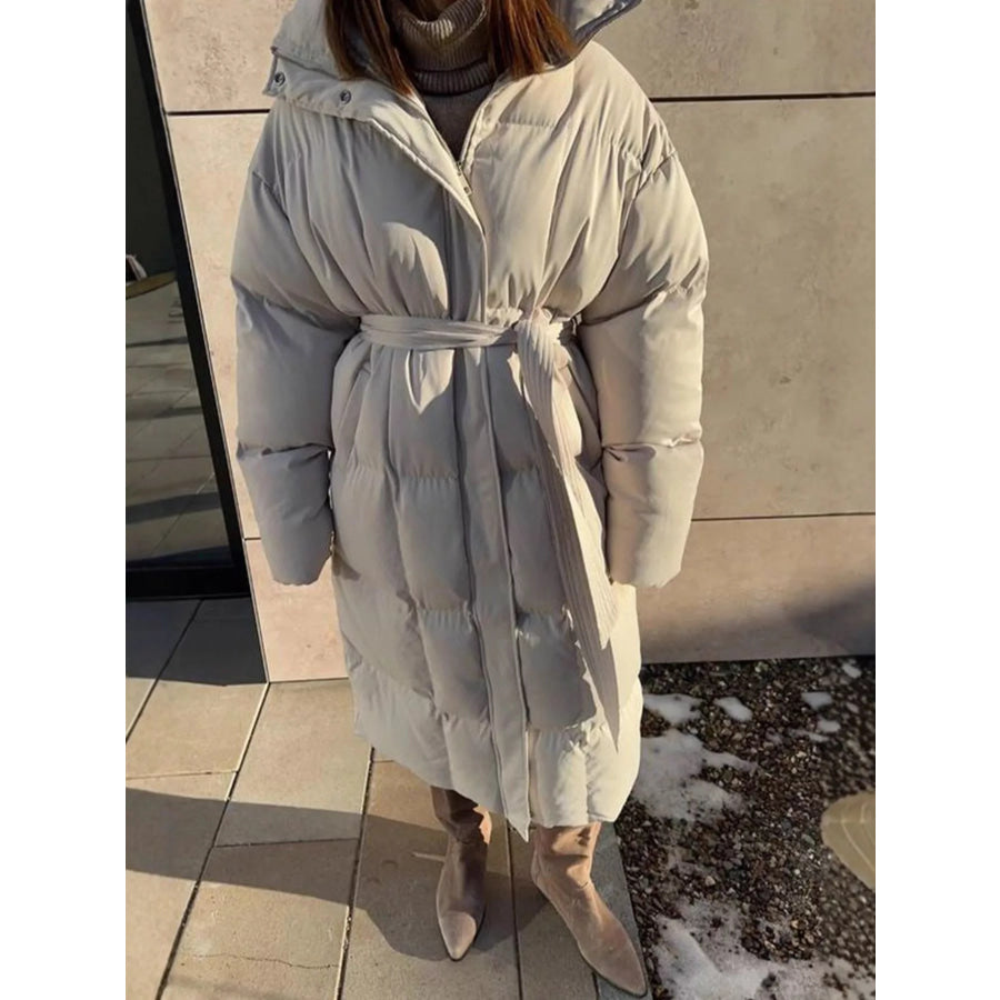 Longline Padded Winter Coat with Belted Apparel and Accessories