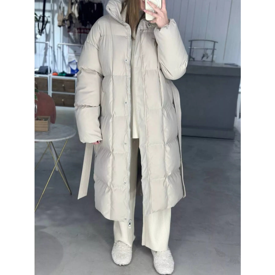 Longline Padded Winter Coat with Belted Apparel and Accessories