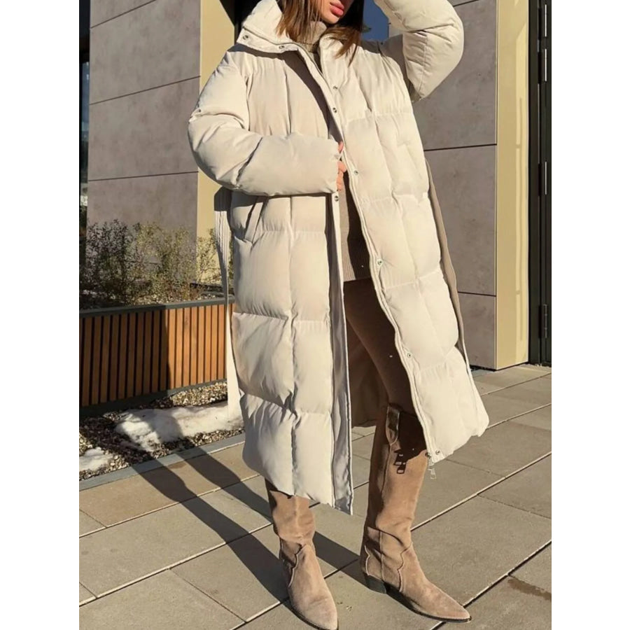 Longline Padded Winter Coat with Belted Apparel and Accessories