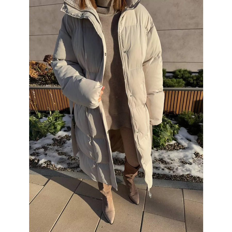 Longline Padded Winter Coat with Belted Apparel and Accessories