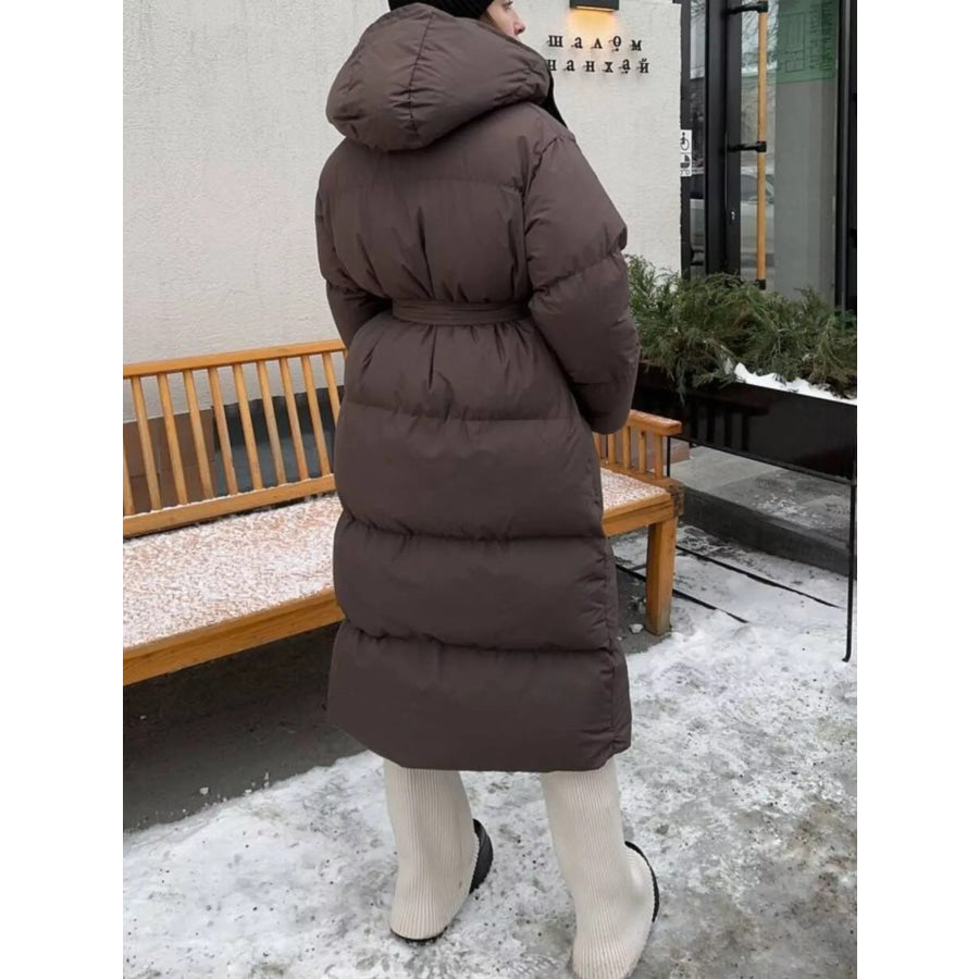Longline Padded Winter Coat with Belted Apparel and Accessories