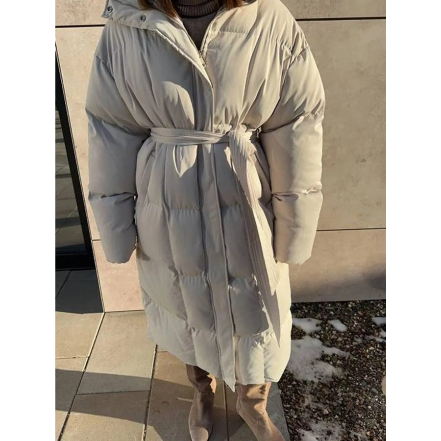 Longline Padded Winter Coat with Belted Apparel and Accessories