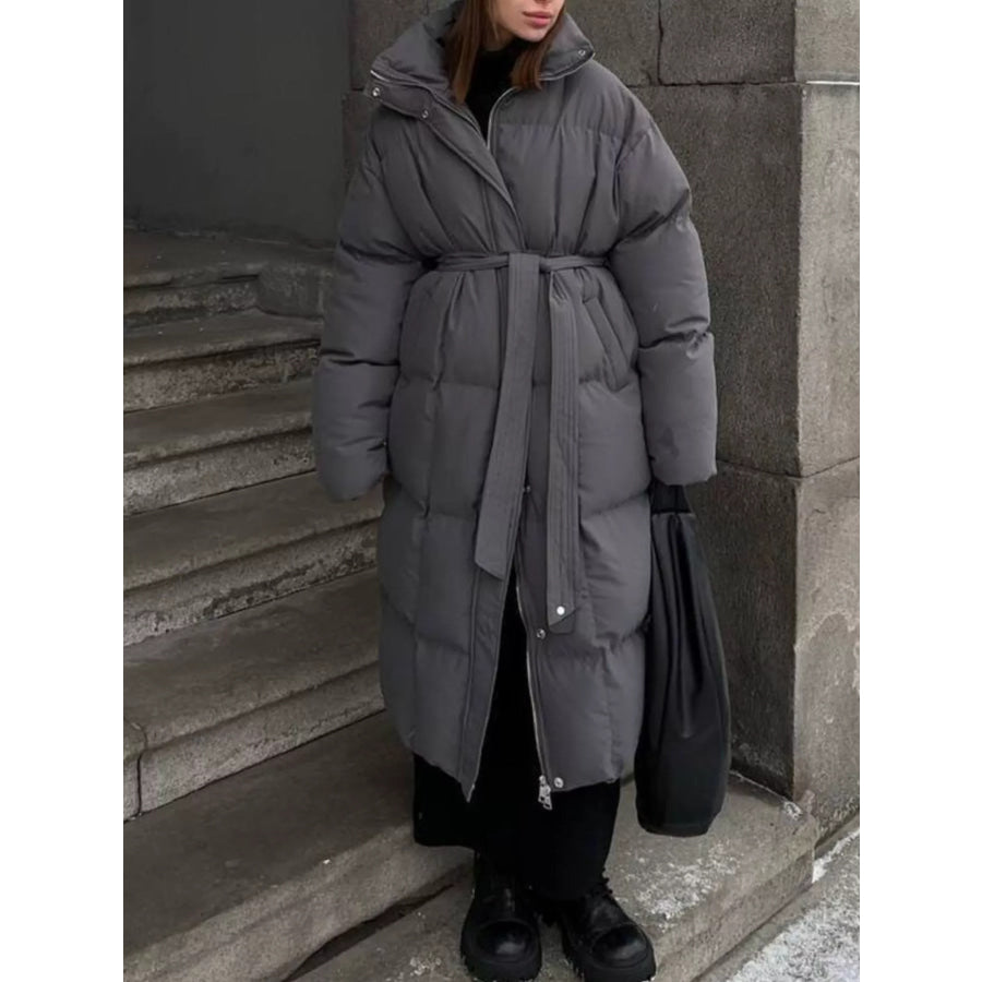 Longline Padded Winter Coat with Belted Apparel and Accessories