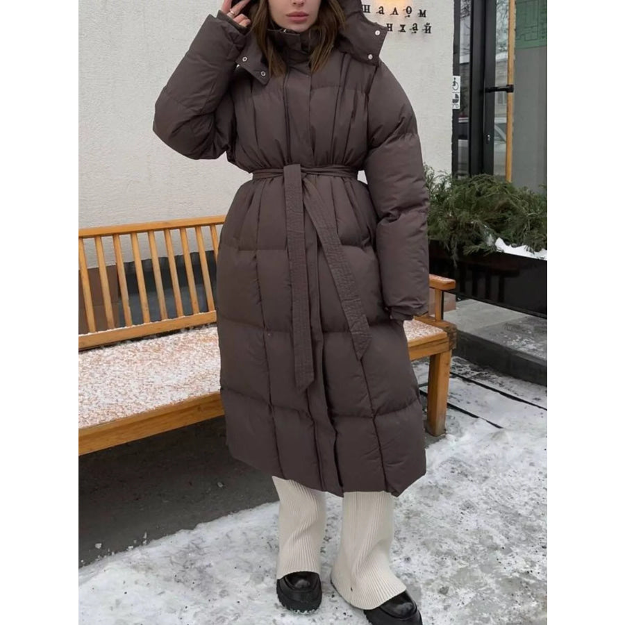 Longline Padded Winter Coat with Belted Apparel and Accessories
