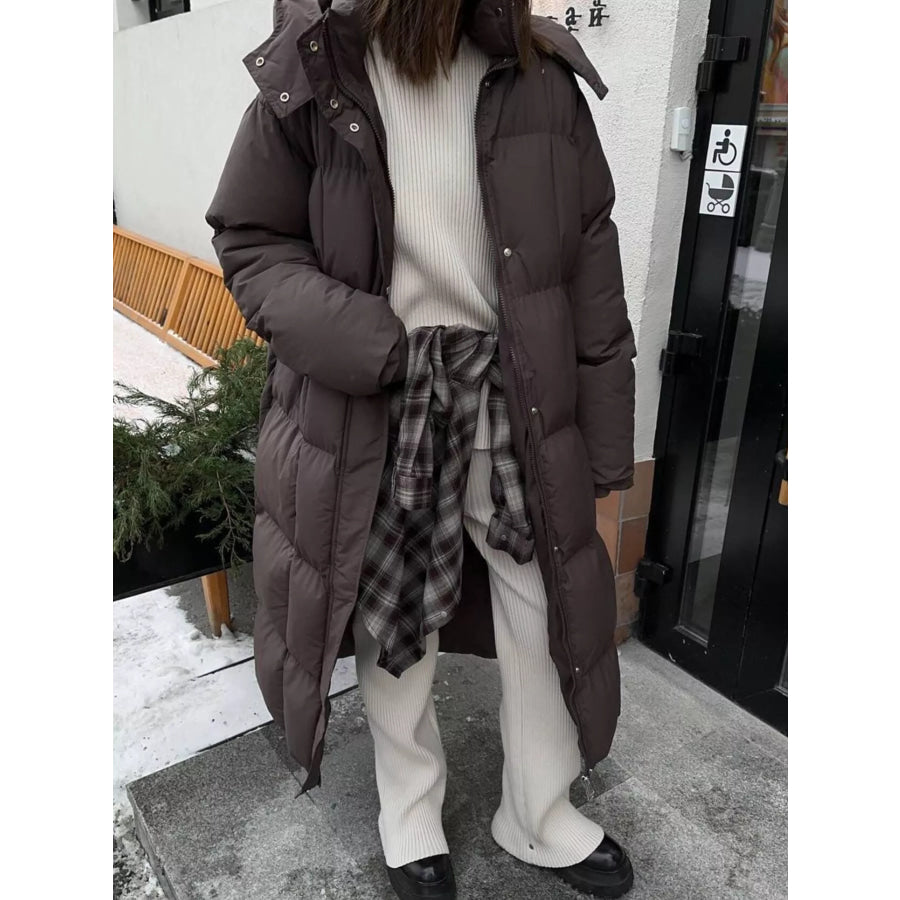 Longline Padded Winter Coat with Belted Dark Brown / One Size Apparel and Accessories