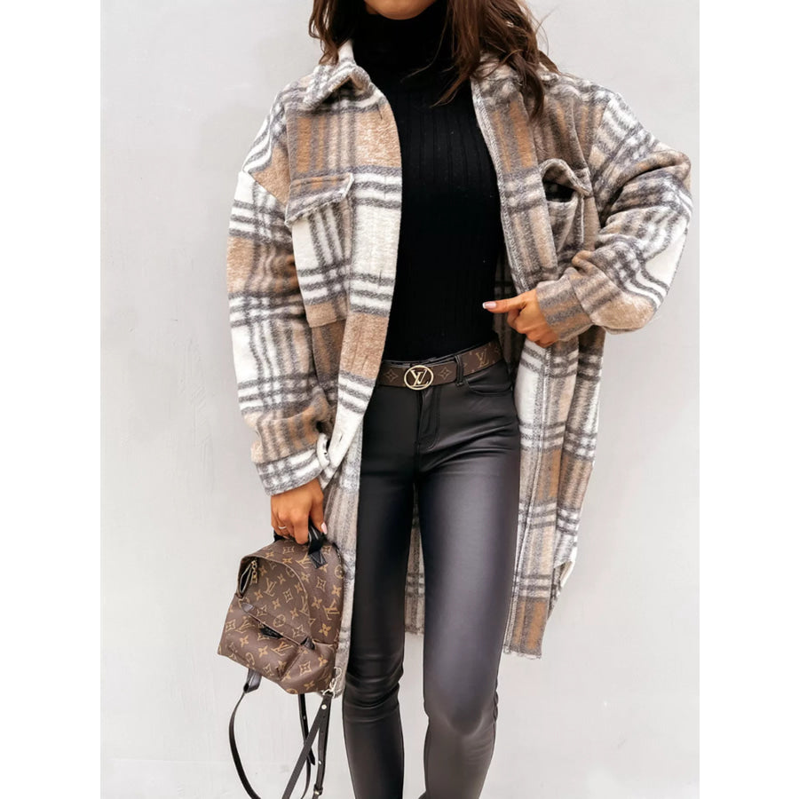 Longline Plaid Button Up Coat Apparel and Accessories