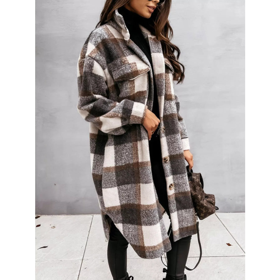 Longline Plaid Button Up Coat Apparel and Accessories