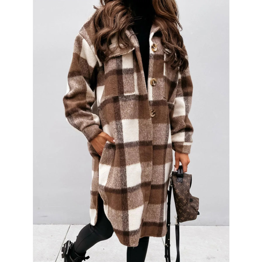Longline Plaid Button Up Coat Apparel and Accessories