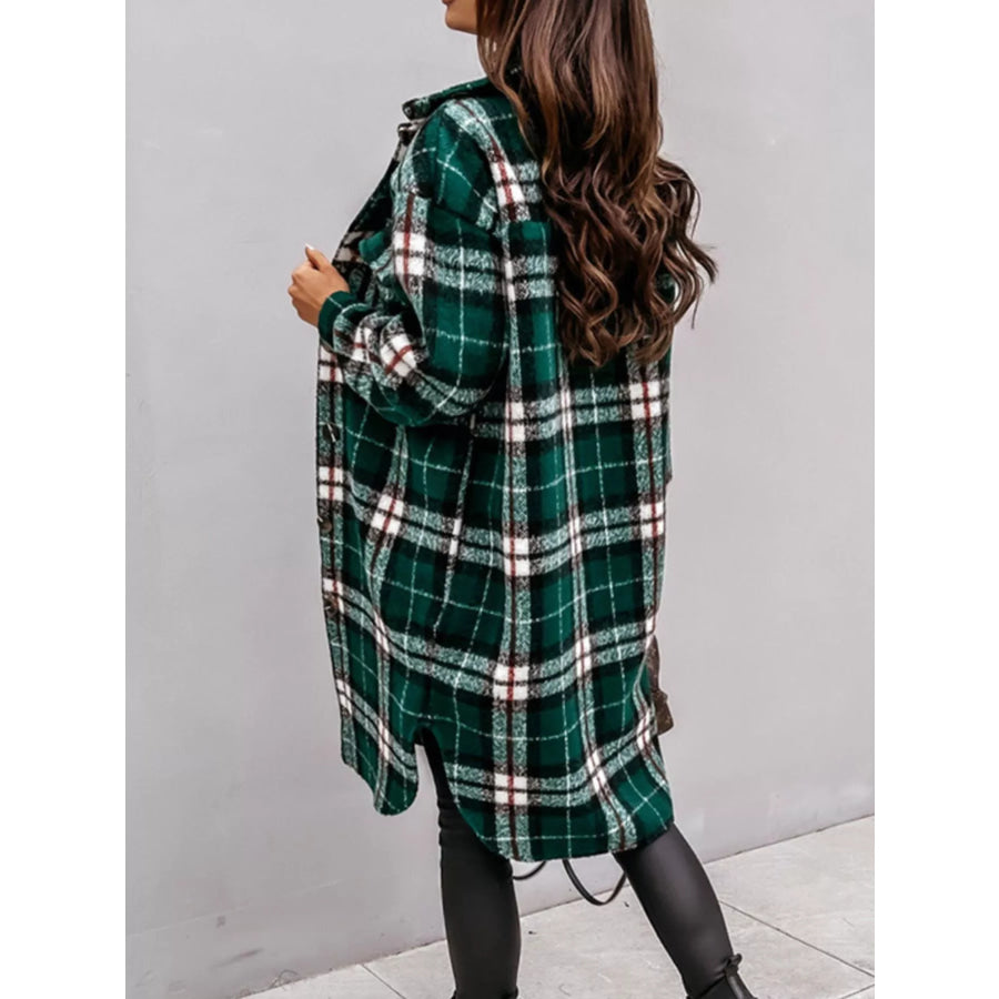 Longline Plaid Button Up Coat Apparel and Accessories