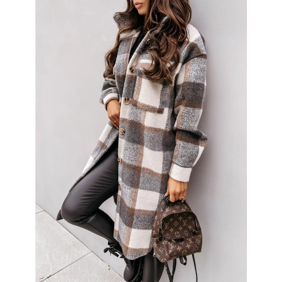 Longline Plaid Button Up Coat Apparel and Accessories