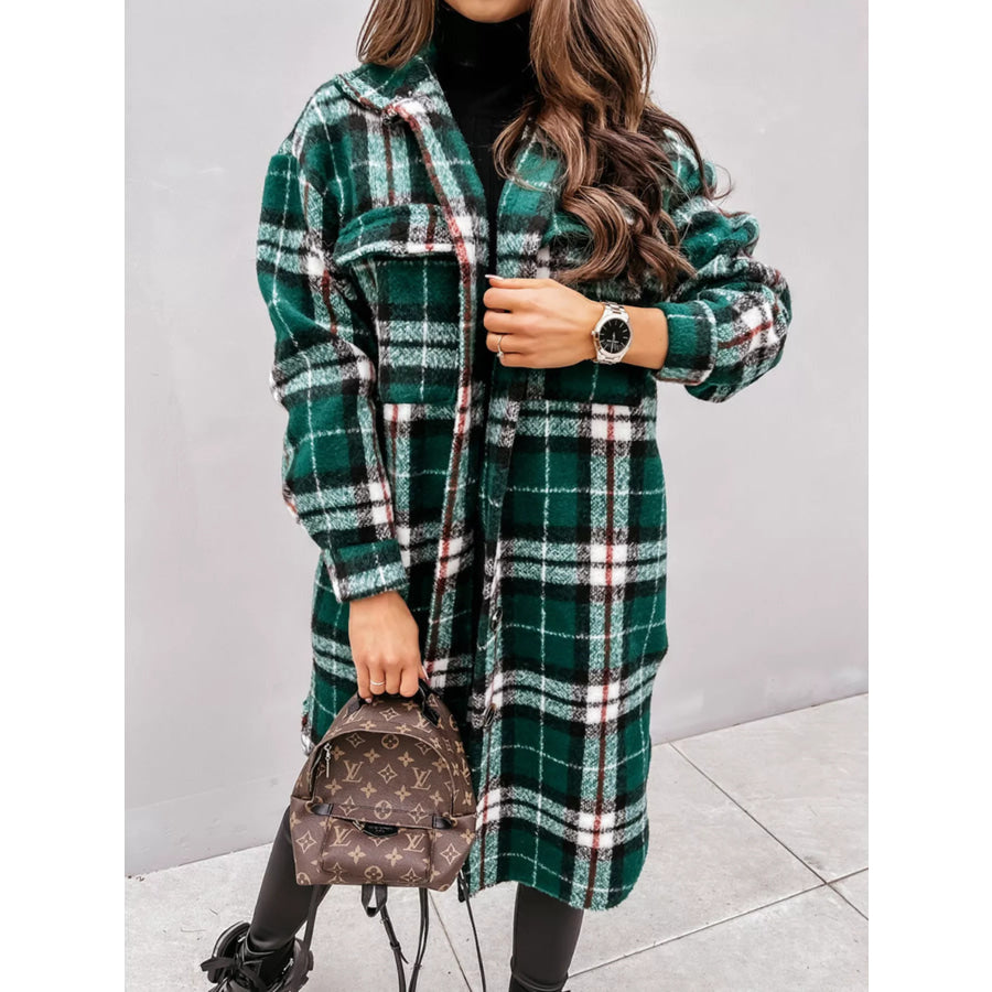 Longline Plaid Button Up Coat Apparel and Accessories